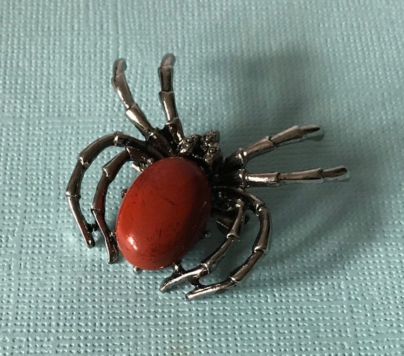 Jasper spider brooch, flame jasper spider pin, red
