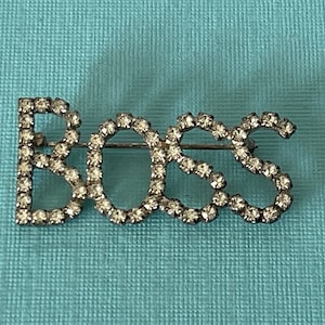 Vintage rhinestone boss brooch, boss pin, manager pin, supervisor pin, gifts for Boss&#39; day, Boss&#39; Day gifts, Vintage boss pin, silver boss