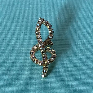 Vintage Strass Violinschlüssel Brosche, Strass kaufmännisches Und-Zeichen, Aurora Borealis Violinschlüssel, Strass Note, Musik Anstecknadel, Violinschlüssel