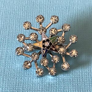 Vintage Order of the Eastern Star brooch, OES brooch, rhinestone OES brooch, Eastern Star jewelry, masonic jewelry, OES brooch, Oes brooch