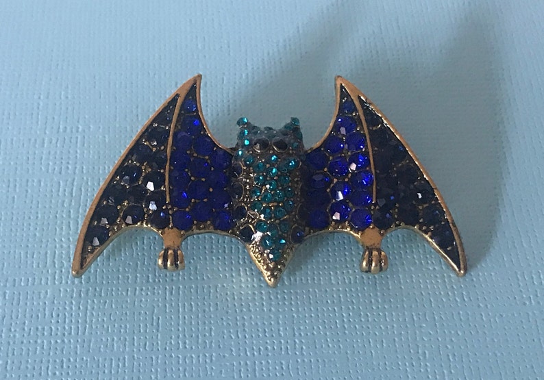 Rhinestone Bat Pin Bat Brooch Halloween Pin Halloween Bat Etsy