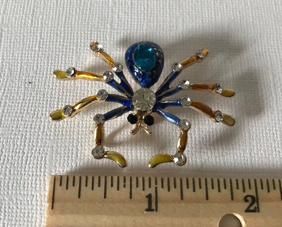 Rhinestone spider brooch, blue rhinestone spider … - image 4