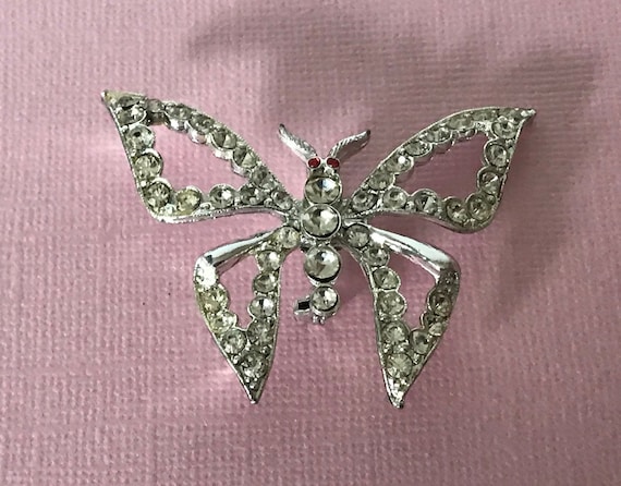 Vintage rhinestone butterfly pin, butterfly brooc… - image 2