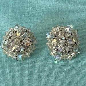 Vintage glass crystal beaded clip on earrings, wedding earrings bridal earrings cluster earrings prom earrings, beaded jewelry, bead earring