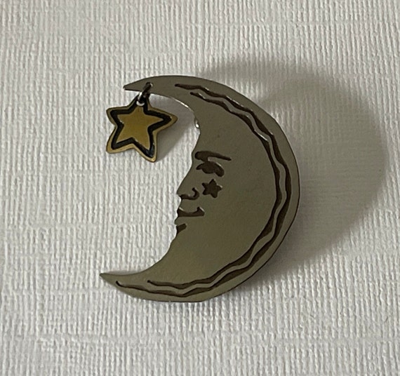 Vintage crescent moon pin, man in the moon pin, m… - image 4