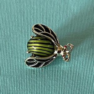 Vintage bumble bee pin, vintage bee pin, green striped lady bug pin, green striped bee pin,  ladybug brooch, vintage lady bug pin, insect
