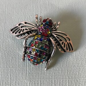 Rhinestone bumble bee pin, bee pin, bee jewelry, multi colored rhinestone bee brooch, bee brooch, rhinestone bumble bee pin, insect pins image 8