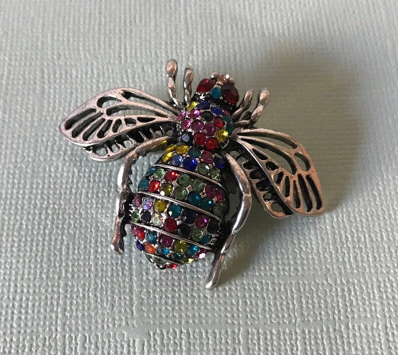 Rhinestone bumble bee pin, bee pin, bee jewelry, multi colored rhinestone bee brooch, bee brooch, rhinestone bumble bee pin, insect pins image 8