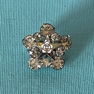 Vintage Order of the Eastern Star brooch, OES rhinestone pin, Eastern Star jewelry, OES flower brooch, masonic jewelry, rhinestone OES pin