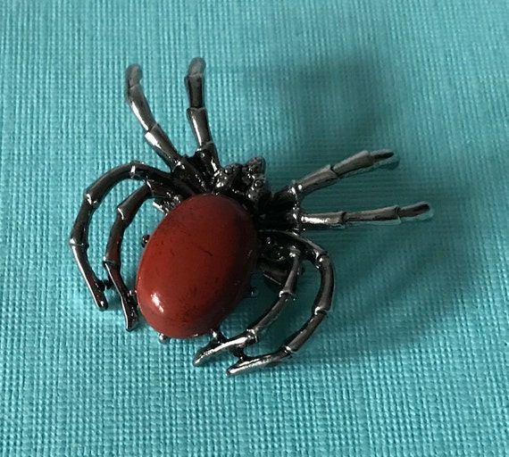 Jasper spider brooch, flame jasper spider pin, re… - image 1