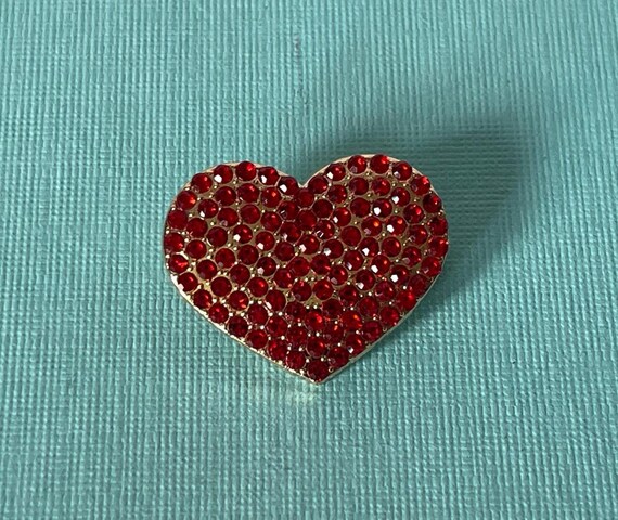 Rhinestone heart brooch, rhinestone heart pin, Valentine's heart brooch, heart jewelry, red heart pin, gold heart pin, red rhinestone heart