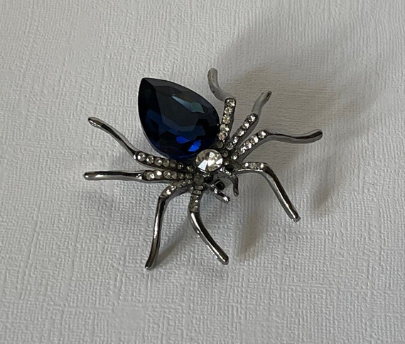 Rhinestone spider brooch, blue spider brooch, wed… - image 4