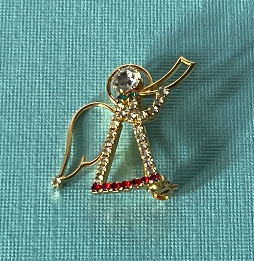 Vintage Angel Brooch, Rhinestone Angel Pin, Christmas Angel Brooch ...