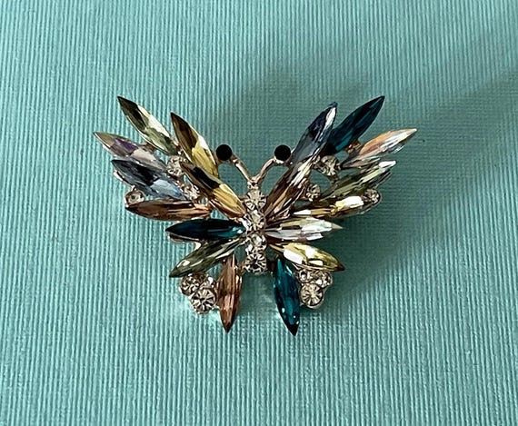 Rhinestone butterfly brooch, rainbow butterfly pin, insect jewelry, summer jewelry, butterfly brooch, butterfly jewelry, insect brooch