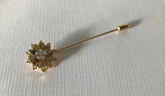 Vintage rhinestone Eastern Star stick pin, aurora… - image 5