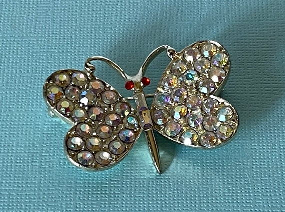 Vintage aurora borealis rhinestone butterfly pin,… - image 8