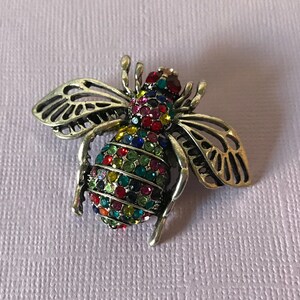 Rhinestone bumble bee pin, bee pin, bee jewelry, multi colored rhinestone bee brooch, bee brooch, rhinestone bumble bee pin, insect pins image 9