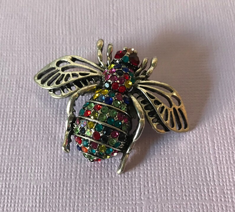 Rhinestone bumble bee pin, bee pin, bee jewelry, multi colored rhinestone bee brooch, bee brooch, rhinestone bumble bee pin, insect pins image 9