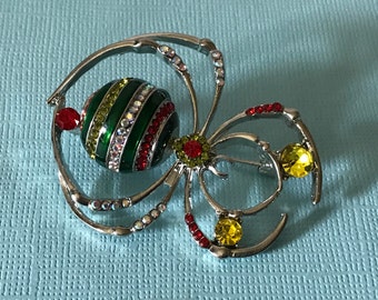 Rhinestone spider pin, green spider brooch, red spider brooch, yellow spider pin, silver spider, Halloween brooch, spider jewelry, insect