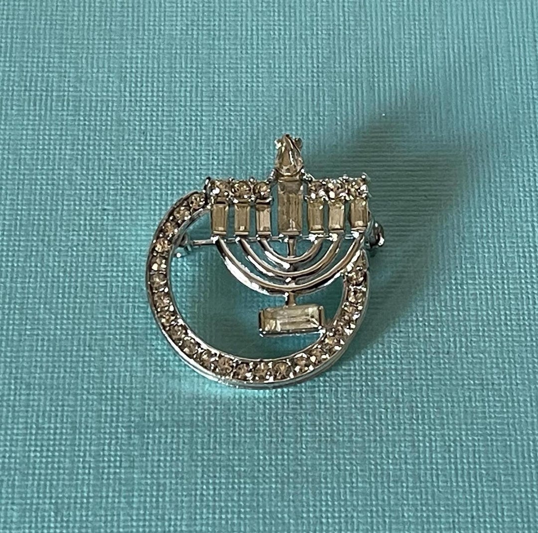 Vintage Menorah Brooch, Rhinestone Menorah Pin, Jewish Jewelry ...