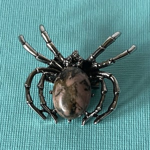Rhodochrosite spider brooch, Halloween spider pin, spider brooch, spider jewelry, wedding spider, lucky spider, pink and brown spider brooch