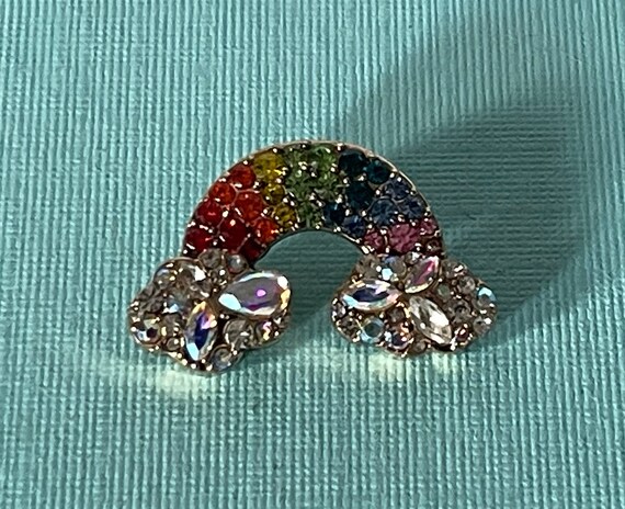 Rhinestone rainbow brooch, rainbow jewelry, rainb… - image 1