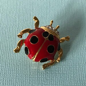 Vintage lady bug brooch, signed lady bug brooch, rhinestone lady bug pin, lady bug jewelry, ladybug pin, vintage ladybug brooch, beetle pin image 3