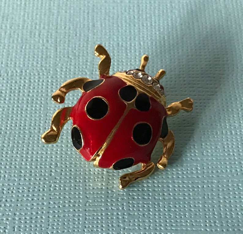 Vintage lady bug brooch, signed lady bug brooch, rhinestone lady bug pin, lady bug jewelry, ladybug pin, vintage ladybug brooch, beetle pin image 3