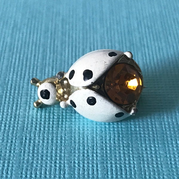 Small vintage rhinestone lady bug brooch, amber rhinestone lady bug pin, insect pin, beetle pin, rhinestone lady bug pin lady bug jewelry