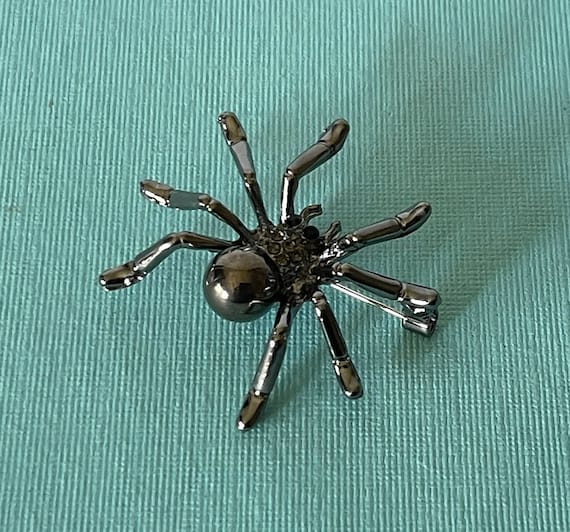 Black rhinestone spider pin, Halloween spider pin,