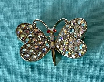 赤い蝶、宝石の蝶、蝶のブローチ、蝶のピン、輝く蝶、赤い蝶、蝶の