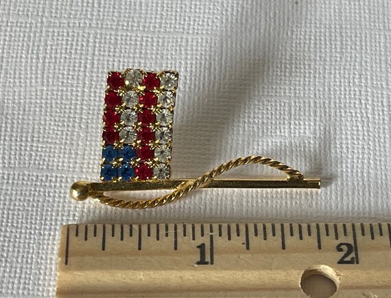 Vintage American flag lapel pin, rhinestone USA flag … - Gem