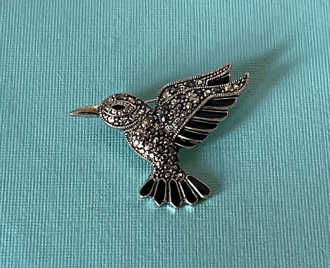 Vintage Hummingbird Brooch, Rhinestone Hummingbird Pin, Bird Jewelry ...