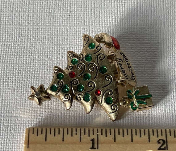 Vintage Christmas tree brooch, gold Christmas tre… - image 5