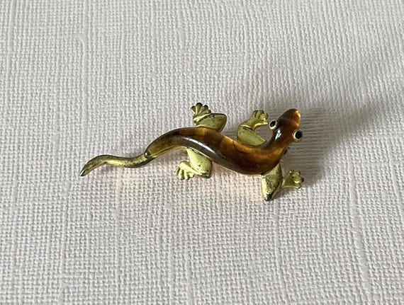 Vintage lizard brooch, lizard jewelry, gecko brooch, gold lizard pin, orange lizard pin, lizard brooch vintage, insect jewelry, bug, lizard View 5