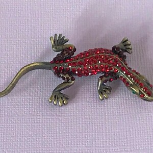Vintage red rhinestone lizard pin lizard brooch gecko pin | Etsy