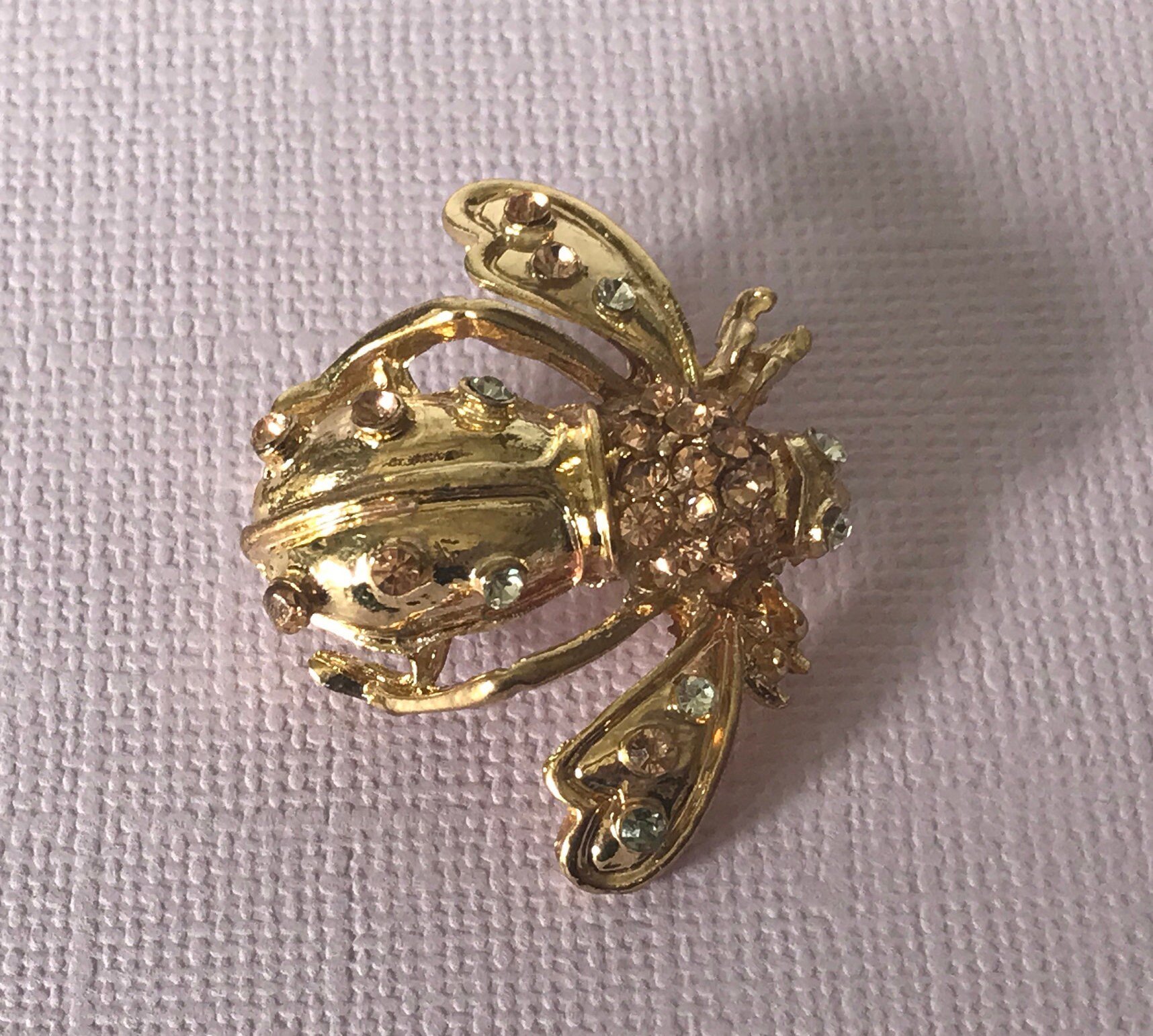 Vintage pink rhinestone bee pin pink and gold bee pin insect | Etsy