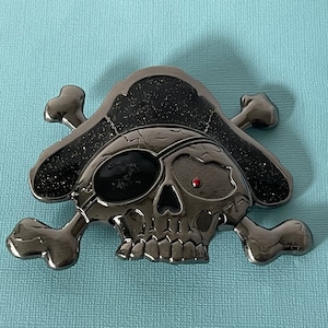 Vintage &quot;new&quot; skeleton belt buckle, skull belt buckle, skull and crossbones belt buckle, pirate belt buckle, Halloween belt buckle, skull