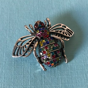 Rhinestone bumble bee pin, bee pin, bee jewelry, multi colored rhinestone bee brooch, bee brooch, rhinestone bumble bee pin, insect pins image 1