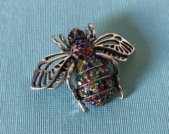 Rhinestone bumble bee pin, bee pin, bee jewelry, multi colored rhinestone bee brooch, bee brooch, rhinestone bumble bee pin, insect pins