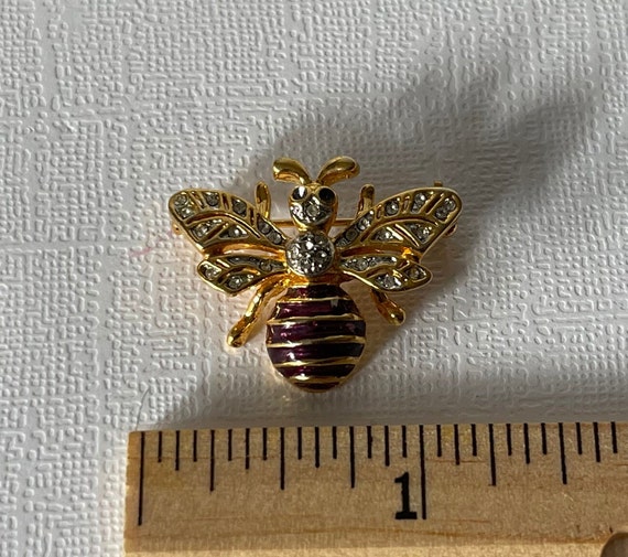 Vintage bee brooch, rhinestone bee pin, bee jewel… - image 6