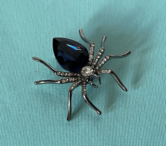 Rhinestone spider brooch, blue spider brooch, wed… - image 2