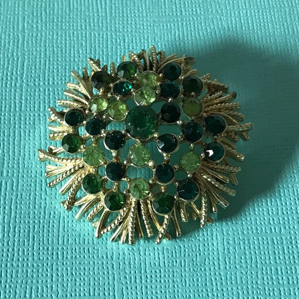 Vintage Green Signed Coro Flower Brooch  Coro jewelry Signed Coro Green Rhinestone brooch St Patricks Day jewelry Christmas Jewelry