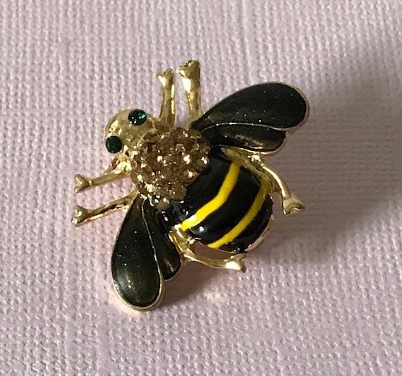 ラインストーンの黒と金の蜂のピン、ラインストーンの蜂のブローチ