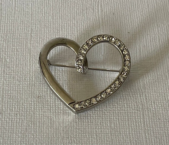 Vintage heart brooch, rhinestone heart pin, Valen… - image 4