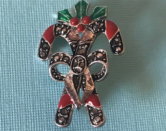 Broche Noël Canne à Sucre - Strass Et Cristal, Accessoire Vêtement Hiver, Cadeau Femme Festif