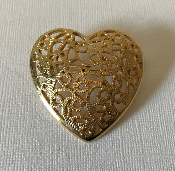 VIntage heart brooch, gold heart pin, Valentine's 