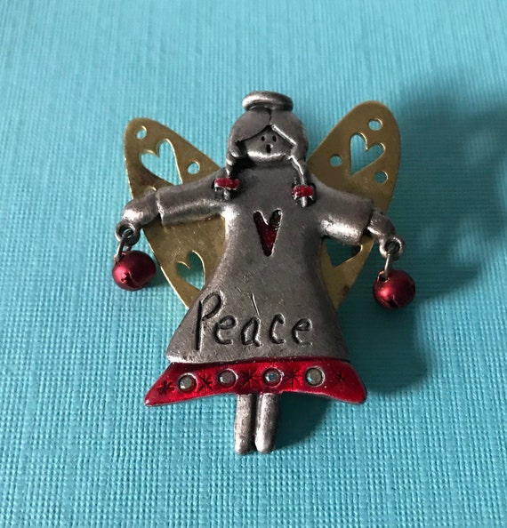 Vintage angel pin, peace angel pin, angel brooch, 