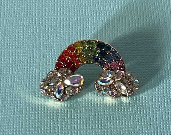 Rhinestone rainbow brooch, rainbow jewelry, rainb… - image 4