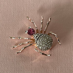 Rhinestone spider brooch, pink spider brooch, tarantula spider pin, wedding spider brooch, lucky spider pin, spider jewelry, pink spider pin